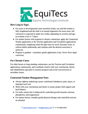 EquiTecs Contracted Tendons Protocol page 2 detailing equine taping duration, chronic case care, and hoof balance notes.