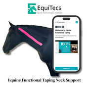 EquiTecs EFT Neck Support digital course demonstrating cervical spine functional taping for horse neck stabilization and micro decompression to fix stiffness and mobility issues.