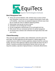 EquiTecs Hock Problems Protocol page 3 explaining referred hock pain, hoof imbalance, and stifle stress factors.