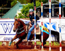 Barrel racer using Equi-Tape to support the horses sacroiliac joints. 