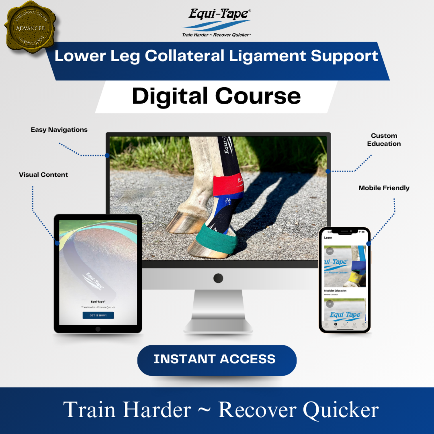 Equi-Tape Lower Leg Module Level 3 - Collateral Ligament Support: Specialized taping for collateral ligament rehab—supports healing while allowing normal movement. 