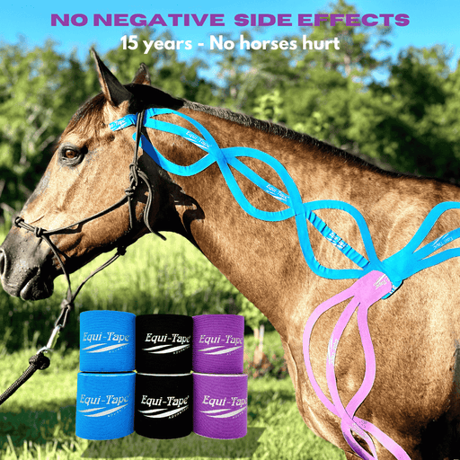Equi-Tape® Advantage 3" color pack. Best seller - includes 2 rolls of each Advantage 3" Purple, Light blue, and Black. Great for active tapers. Equi-Tape made specifically for horses, not just a stickier tape. 