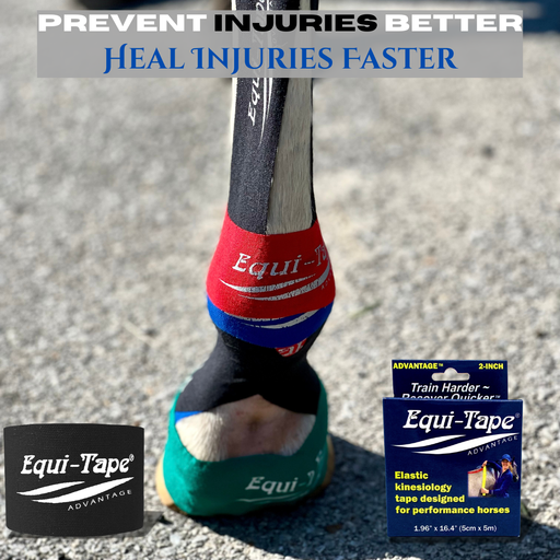 Equi-Tape® Advantage 2" Tape Black. Equine kinesiology tape built exclusively for the horse. Not just a stickier human tape, backed by Equi-Tape®'s expert education.