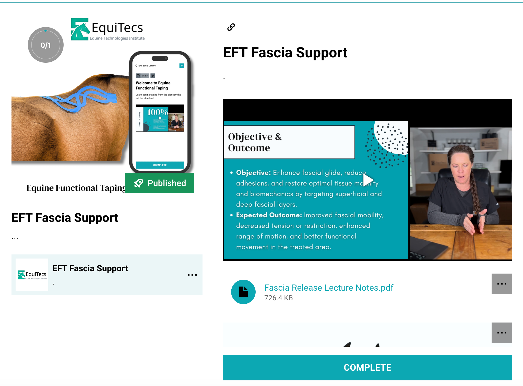 EquiTecs EFT Fascia Support digital course for continuous 24/7 myofascial release and tissue rehydration, targeting chronic stiffness and restricted mobility.