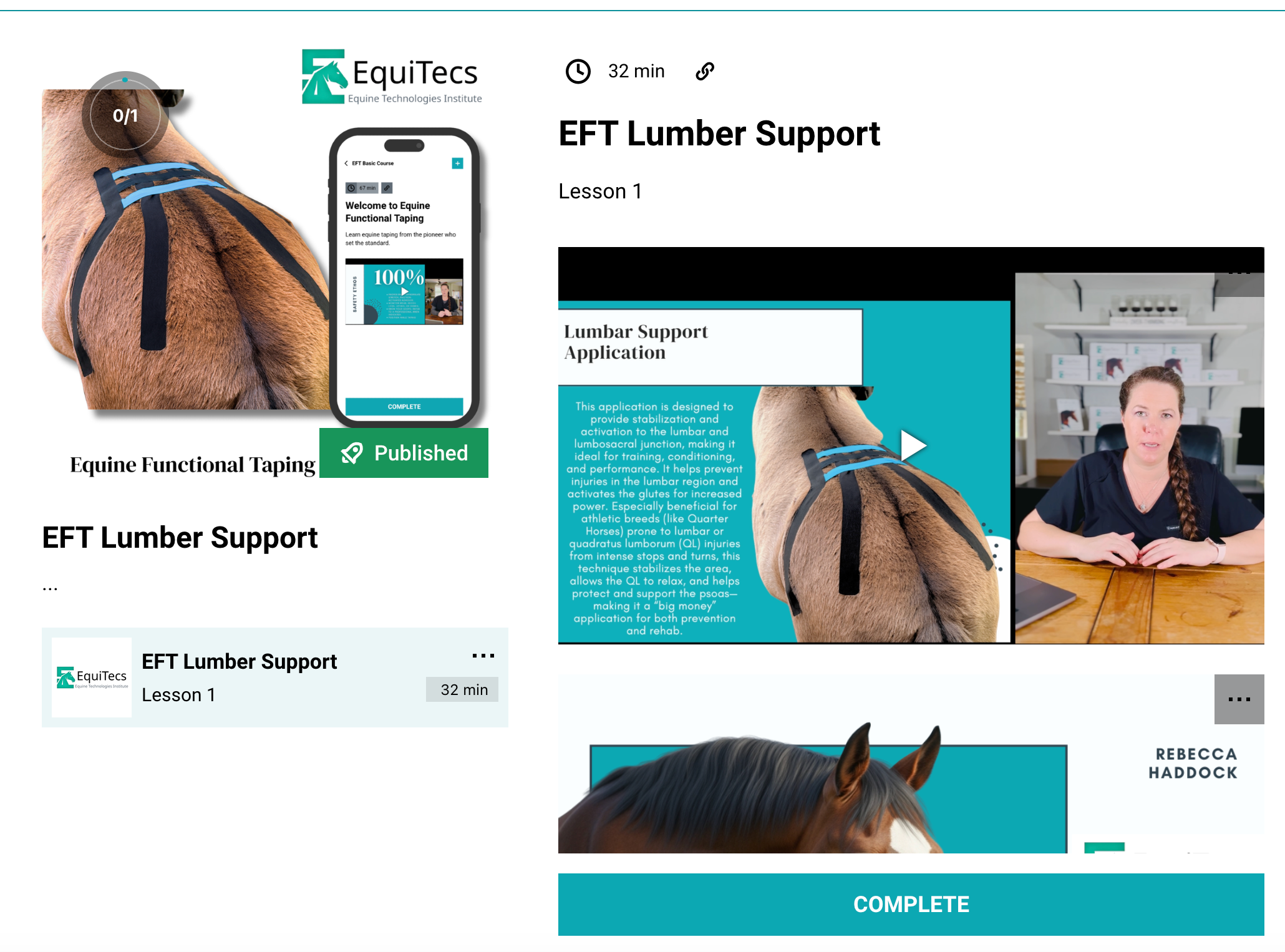 Equine Technologies Institute digital course for horse lumbar spine support, glute activation, and hind end weakness.