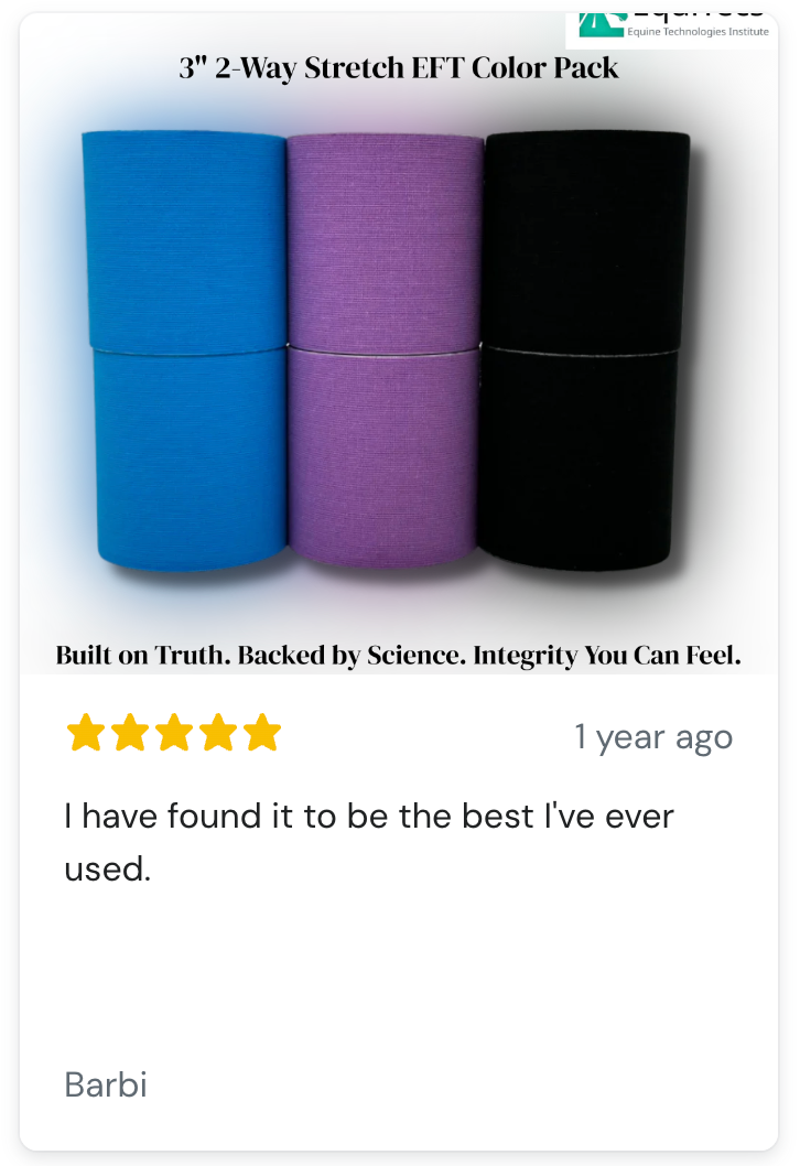Customer review and five-star testimonial for EquiTecs 3-inch 2-way stretch EFT color pack tape.