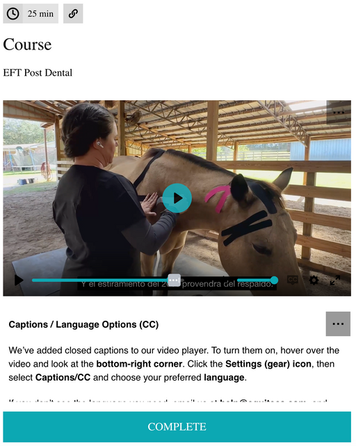EquiTecs EFT post dental course for horse jaw pain, swelling, and discomfort after teeth floating.