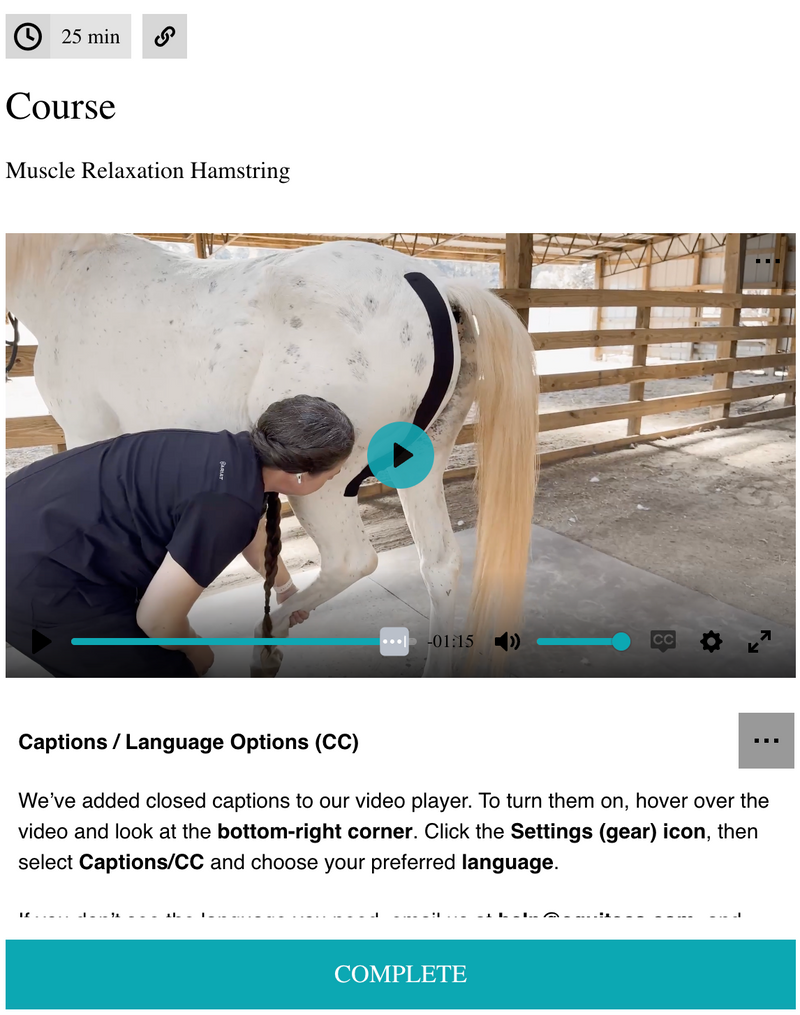 EquiTecs EFT hamstring relaxation course to relieve tight muscles and chronic horse SI joint pain.