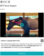 EquiTecs EFT Neck Support digital course demonstrating cervical spine functional taping for horse neck stabilization and micro decompression to fix stiffness and mobility issues.