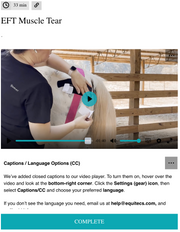 Equine Technologies Institute online video course detailing advanced muscle tear rehabilitation, tissue decompression, and fibrotic scarring treatment.