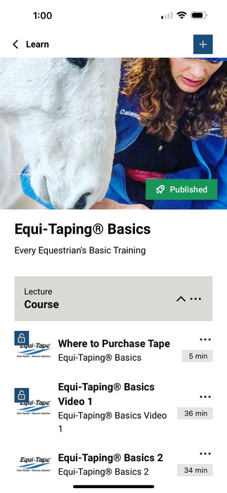 Equi-Taping Basic Course available on Apple, Google, and any web browser. Lean how to tape today, no experience needed. 