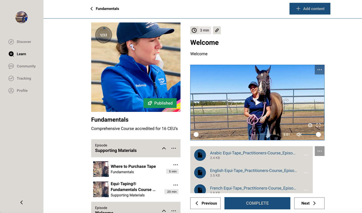 Equi-Taping Fundamentals Course on the web edition of the Equi-Tape App.