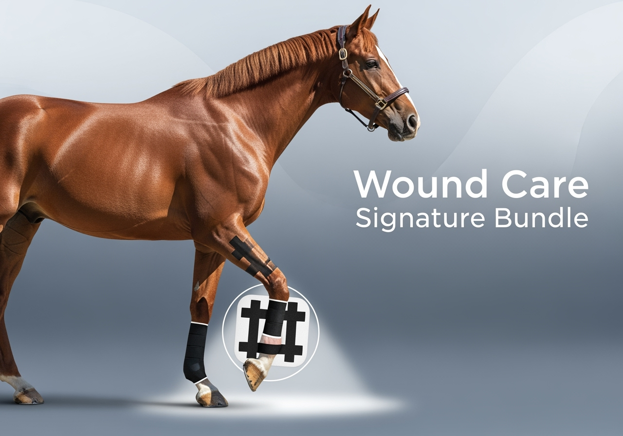 EquiTecs EFT wound care support graphic showing an alternative to vetwrap and standing wraps for horses.