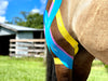Equi-Tape® application for advanced stifle support. Use this application for horses with stifle injuries, particularly medial, middle, and lateral patella injuries or weaknesses. 